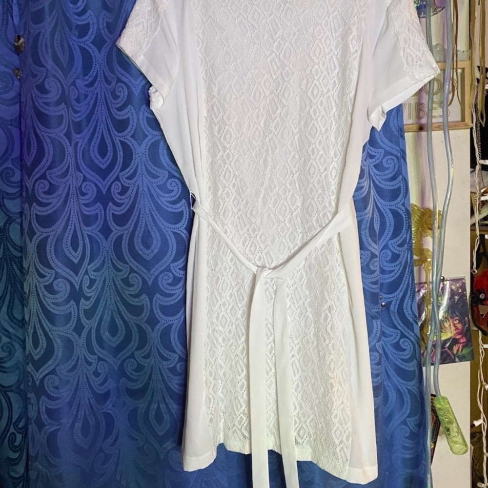 Apt 9 White Lace Overlay Dress Women’s XL Short Sleeve Belted Shift